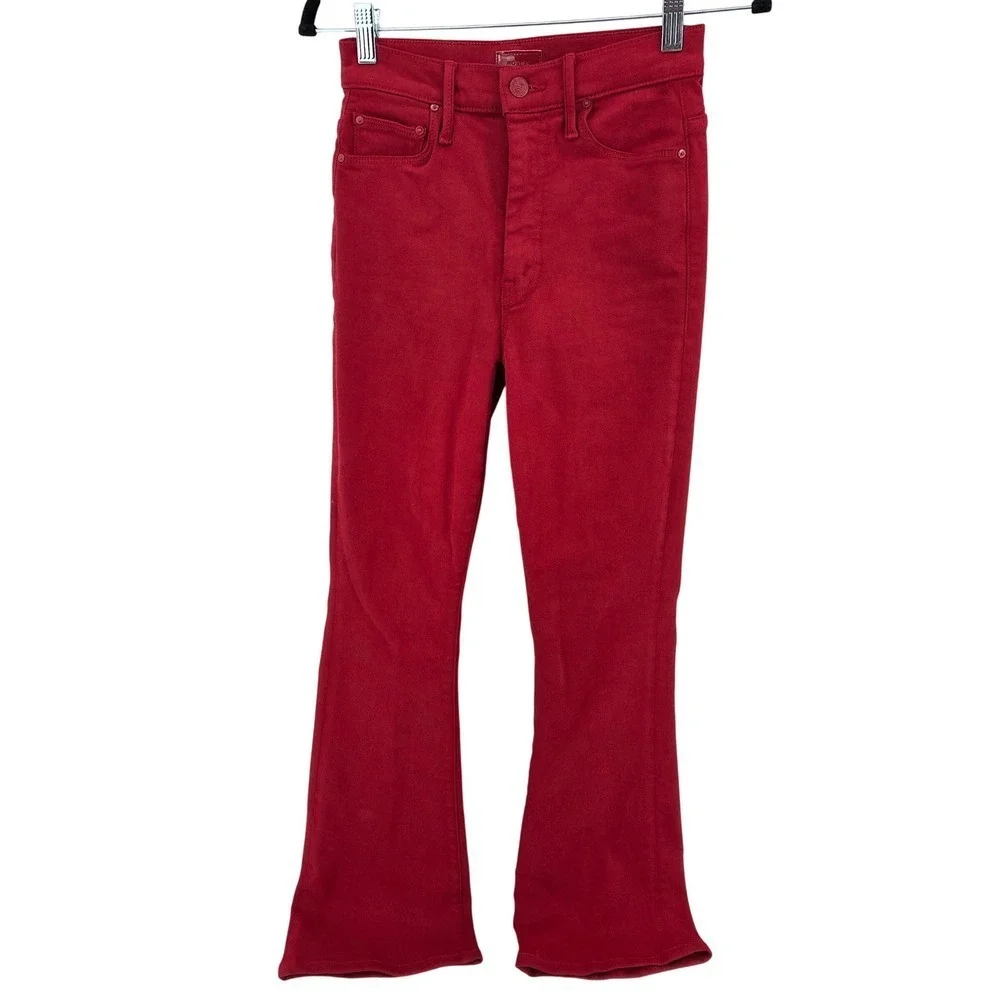 Mother High Waisted Weekender Skimp Second Chance Flare Jeans Haute Red Women 24
